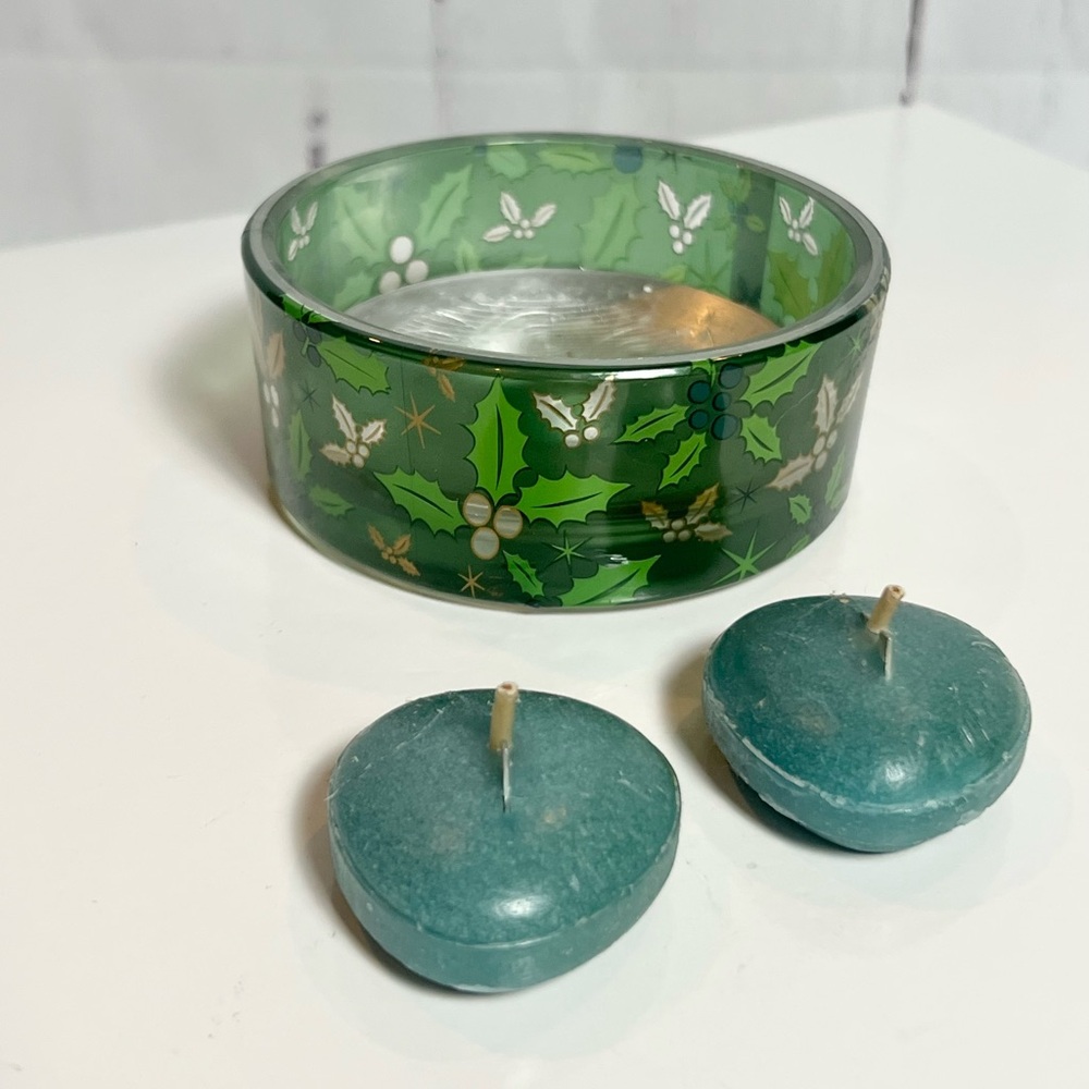 VTG Glade Scented Oil Glass Magnetic Candle Holder Holly Evergreen +2 Refills